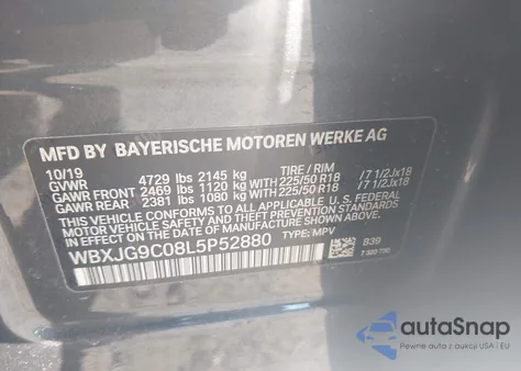 2020 BMW X1 xDrive28I z USA, uszkodzony, nr VIN WBXJG9C08L5P52880